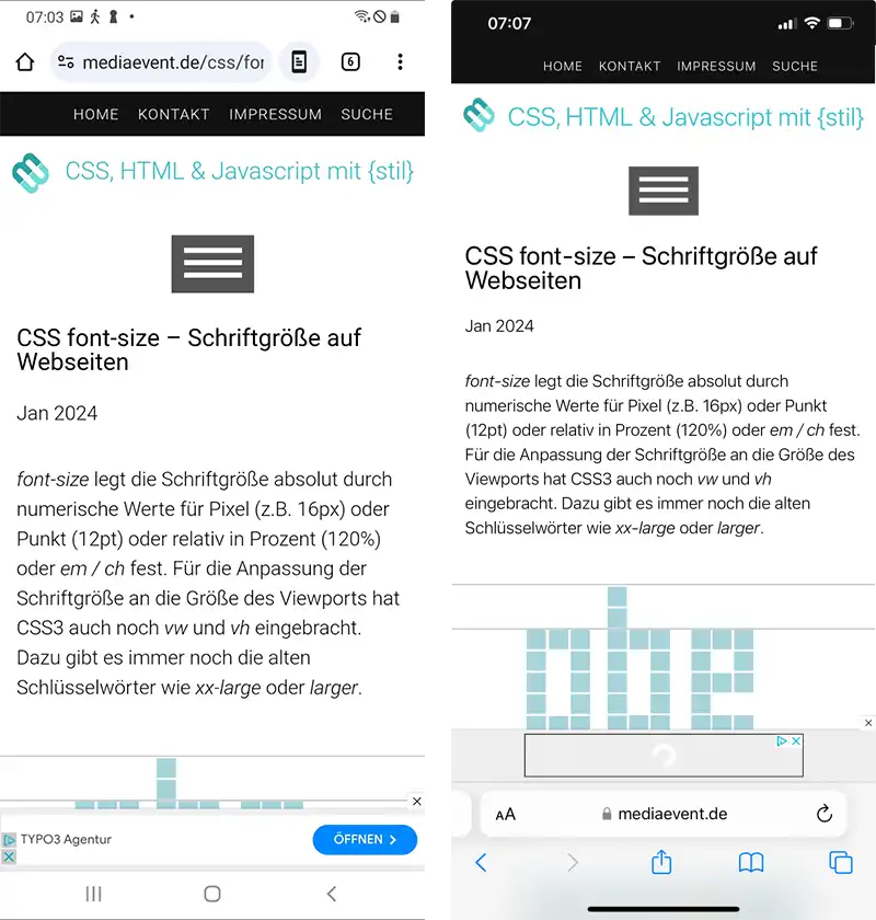 Handy: Auflösung verschiedener mobiler Geräte