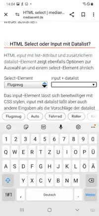 Screenshot datalist on Android